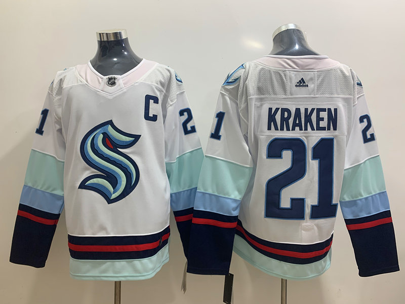 Men New Seattle Kraken 21 Kraken White NHL blank jerseys